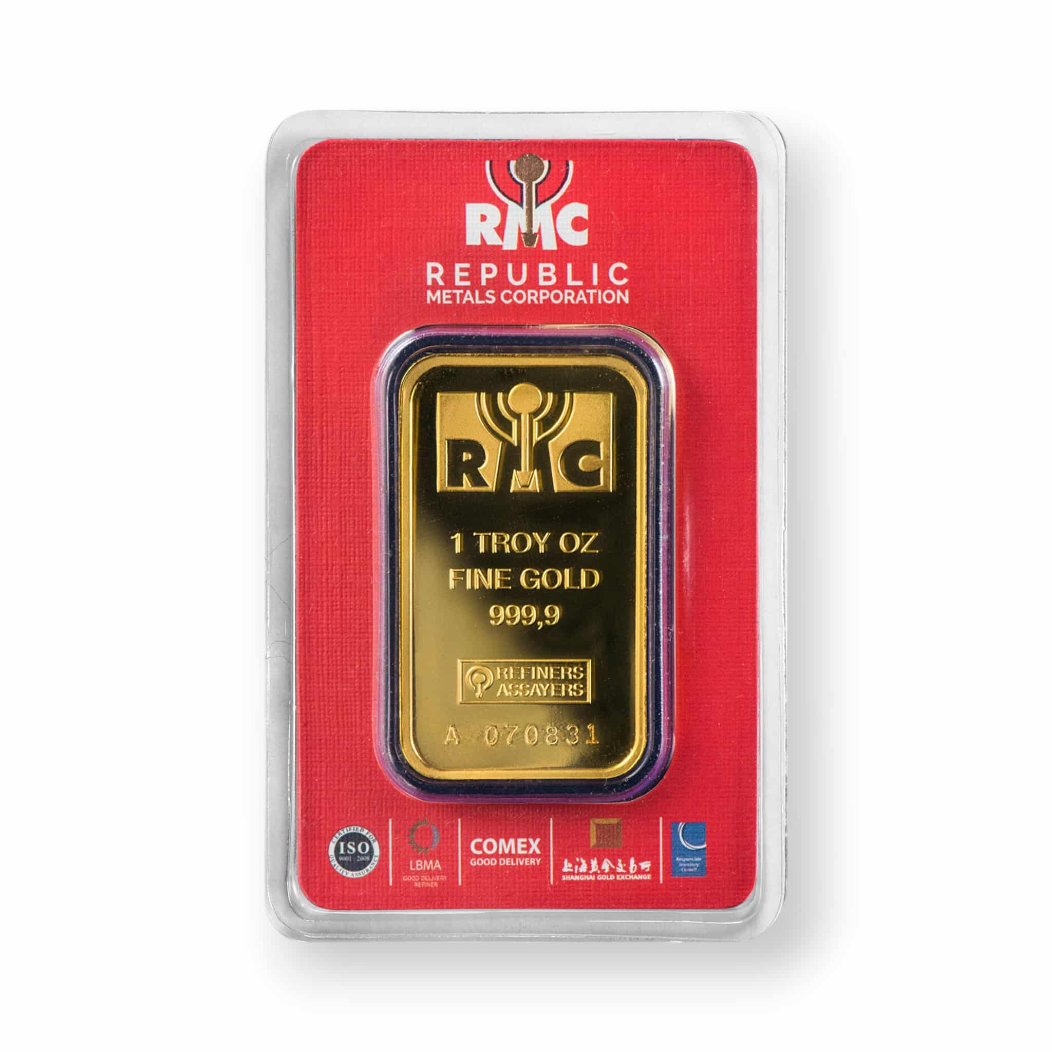 Image of 1 oz Gold Bar RMC .9999 Fine Sealed in Carded Assay
