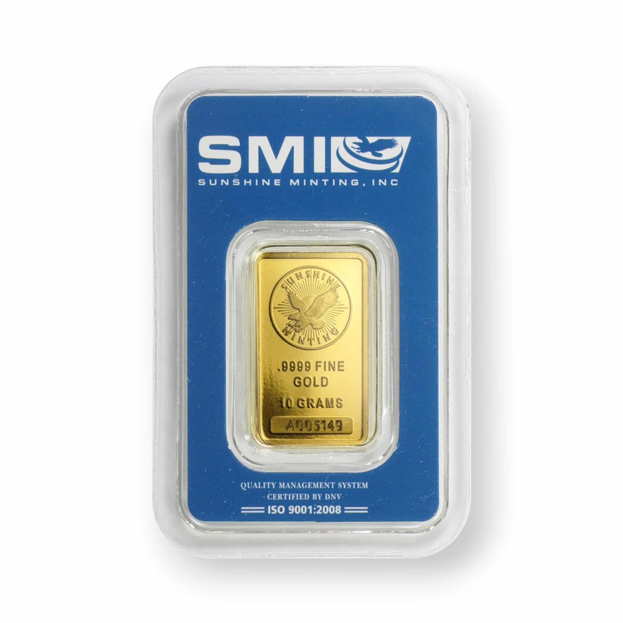Image of 10 Gram Gold Bar Sunshine Mint TEP Assay Card .9999 Fine