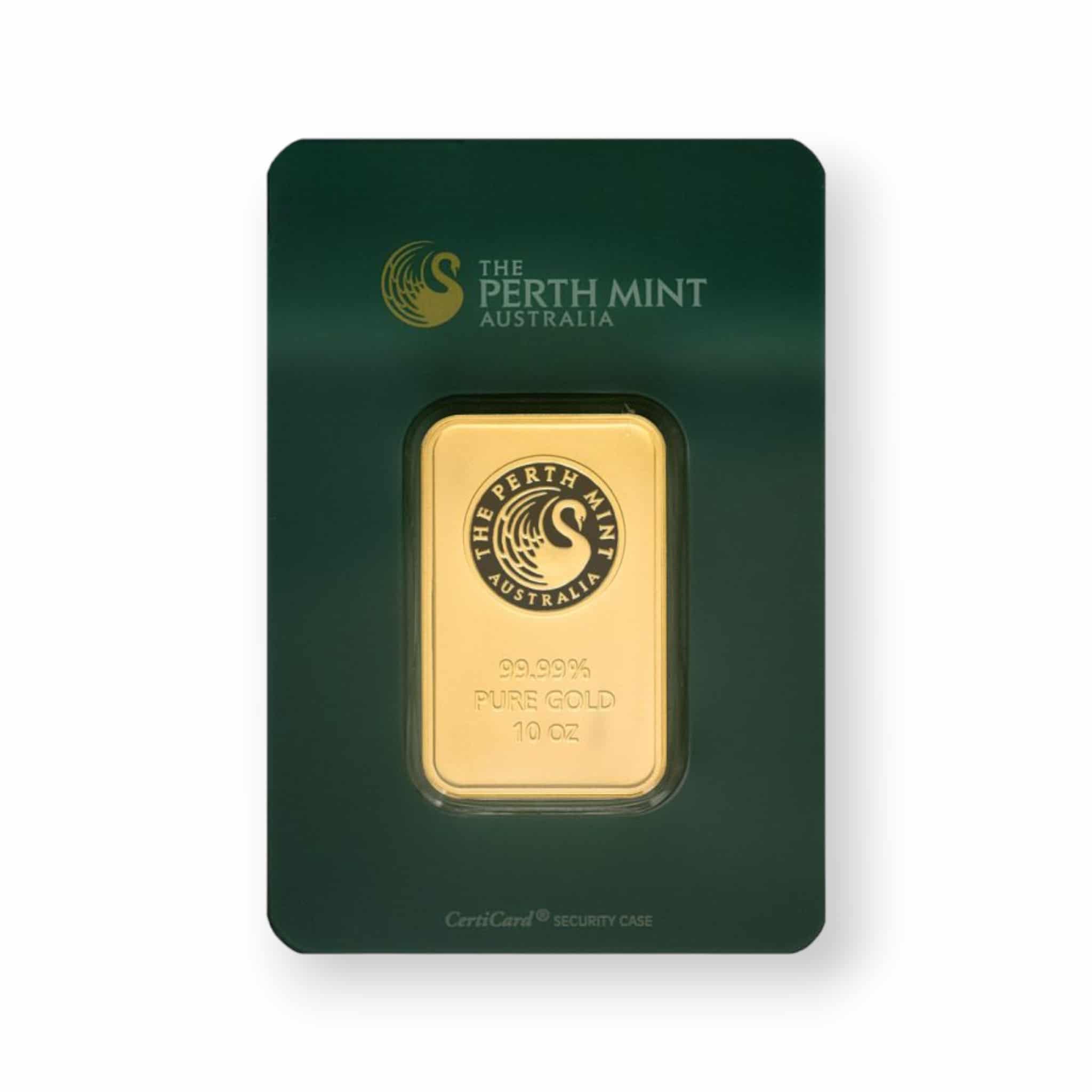 Image of 10 oz Gold Perth Mint .9999 Fine Bar Sealed with Carded Assay