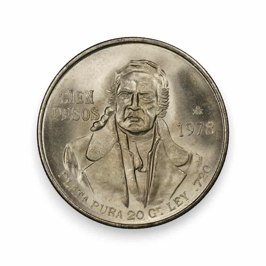 Image of 100 Pesos Mexico Silver .720 Fine Coin (1977-1979)