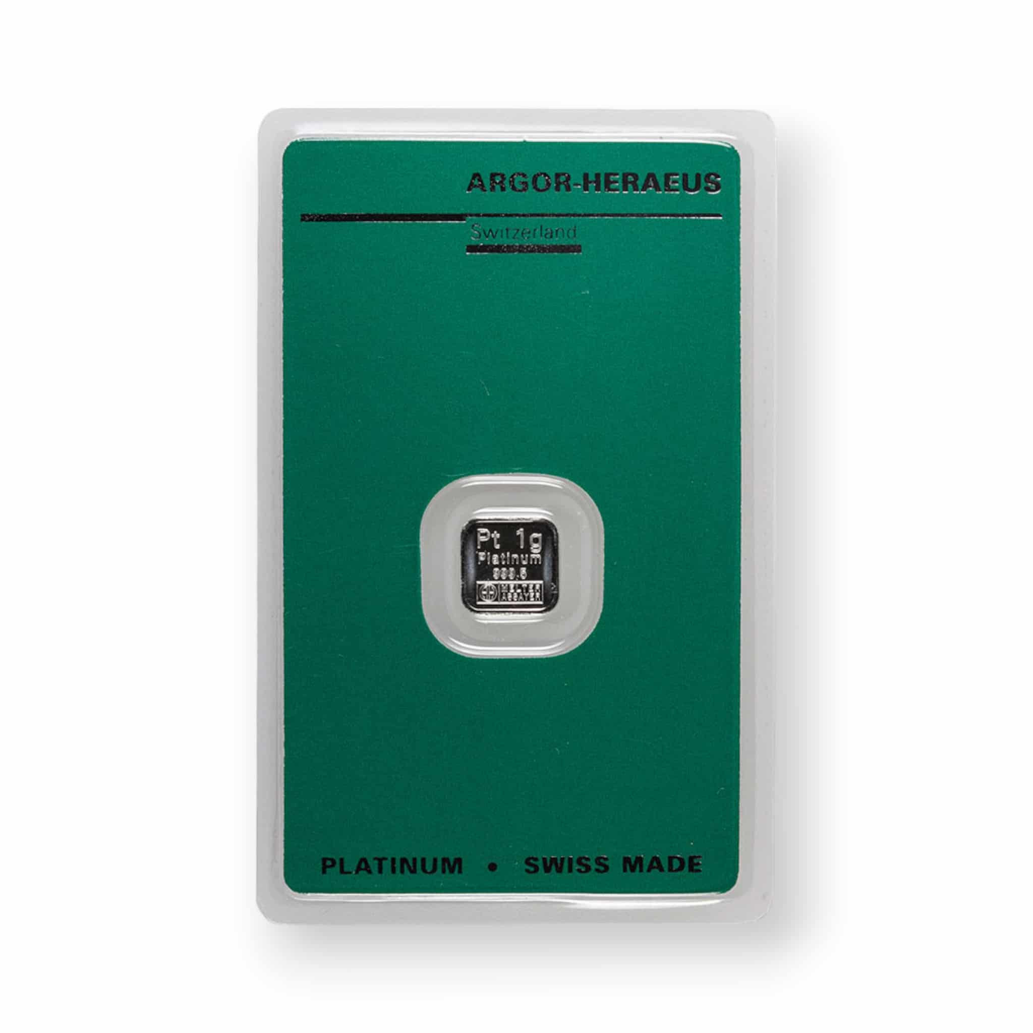Image of 1 Gram Platinum Bar Argor Heraeus .9995 Fine Sealed in Carded Assay