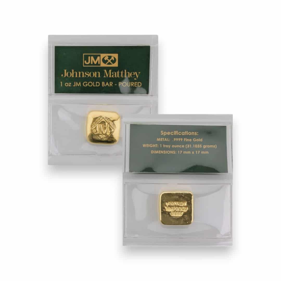 Image of 1 oz Johnson Matthey Gold Poured Button Bar Sealed