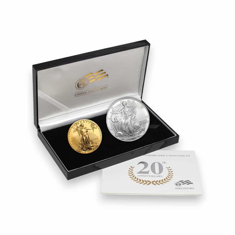 Image of 2006-W 20th Anniversary 2-Coin American Gold & Silver Eagle Burnished Set with Box & Papers