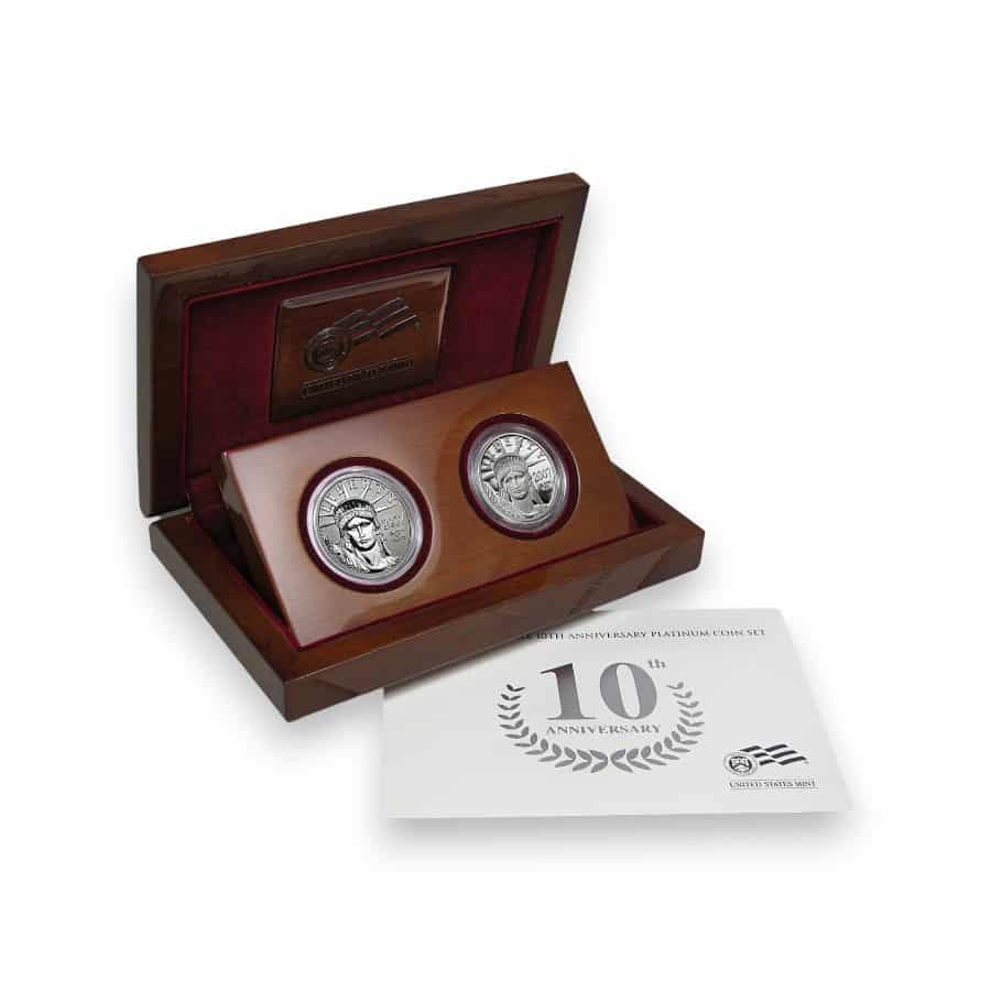 Image of 2007-W 10th Anniversary 2-Coin American Platinum Eagle 1/2 oz Proof/Reverse Proof Set with Box & COA