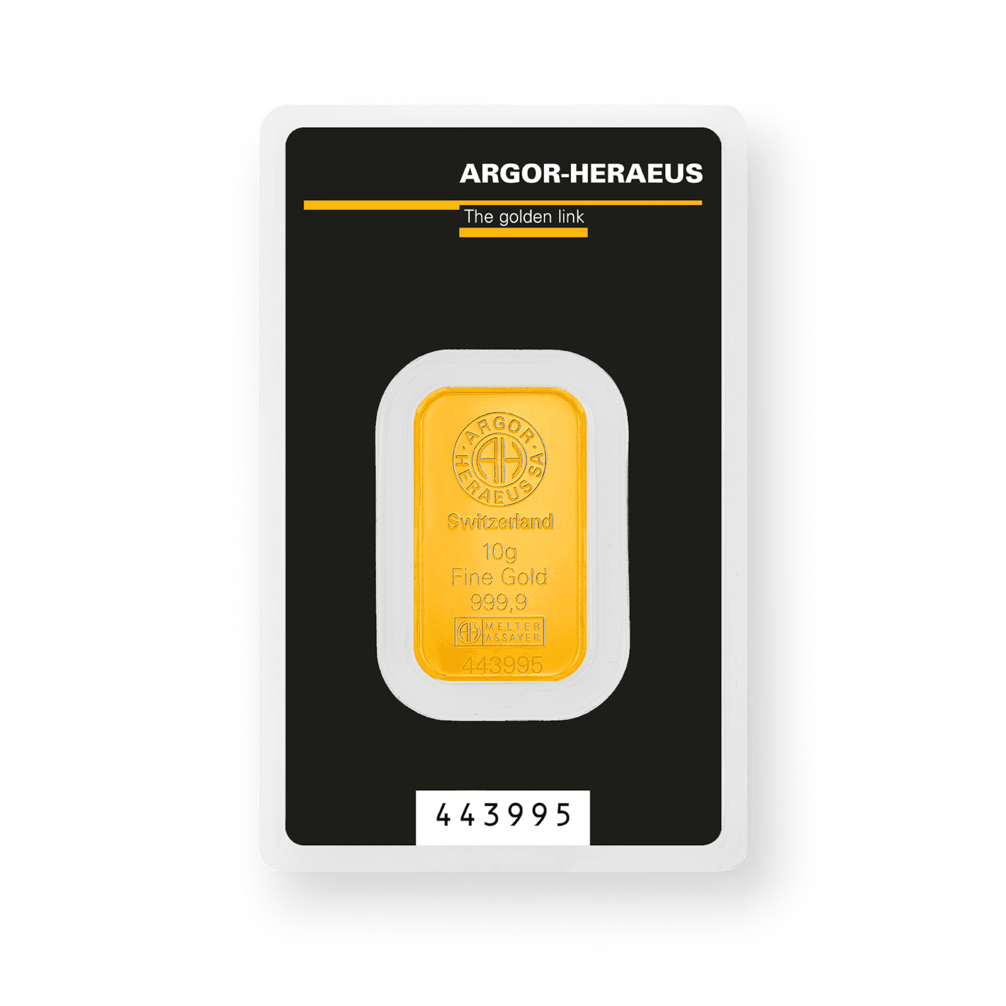 Image of 10 Gram Argor Heraeus Gold Bar .9999 Fine Sealed with Carded Assay