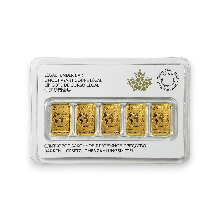 Image of 2016 5 x 1/10 oz Royal Canadian Mint $25 Legal Tender Gold Bar Set
