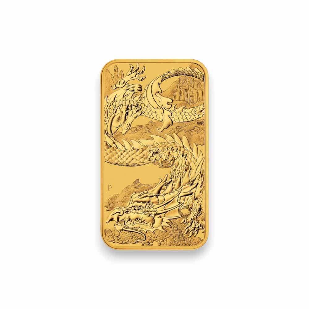 Image of 1 oz Australian Gold Dragon Rectangular Bar .9999 Fine $100 Coin (Random Date)