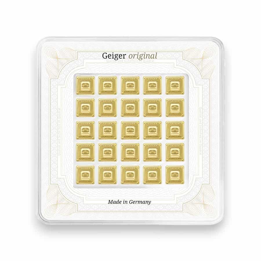 Image of 25 x 1 Gram Gold Geiger Original Multicard .9999 Fine Sealed in Carded Assay