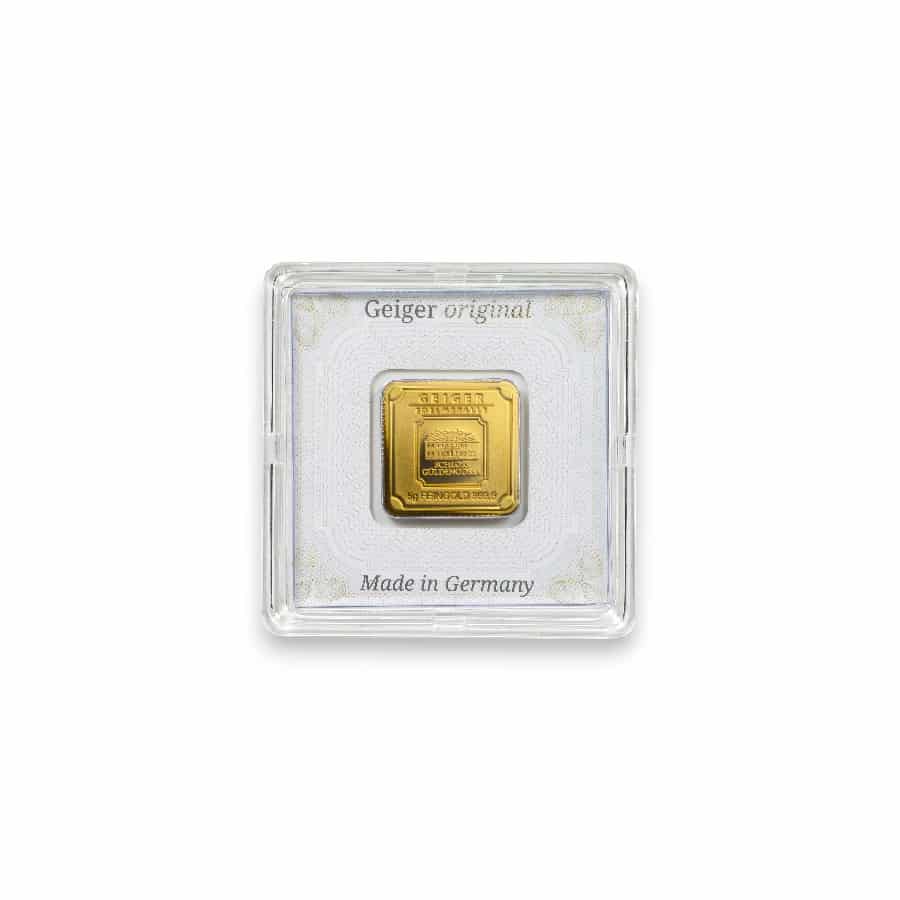 Image of 5 Gram Gold Geiger Original Bar .9999 Fine Sealed in Carded Assay