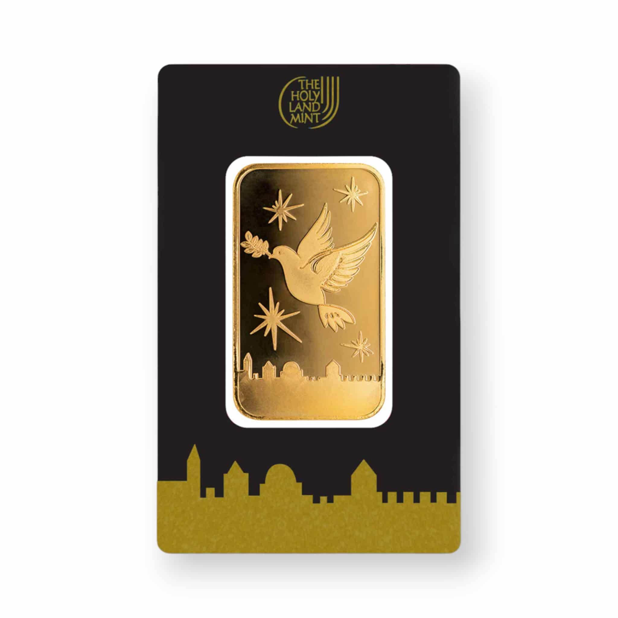 Image of 1 oz Holy Land Dove of Peace Gold Bar .9999 Fine Sealed in Carded Assay