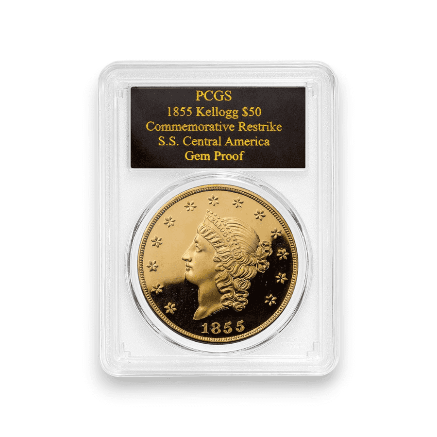 Buy 1855 $50 Gold Kellogg Restrike Gem Proof SS Central America | PURE