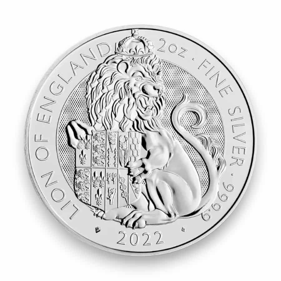 Image of 2022 2 oz Great Britain Tudor Beast Lion of England .9999 Fine Silver £5 Coin