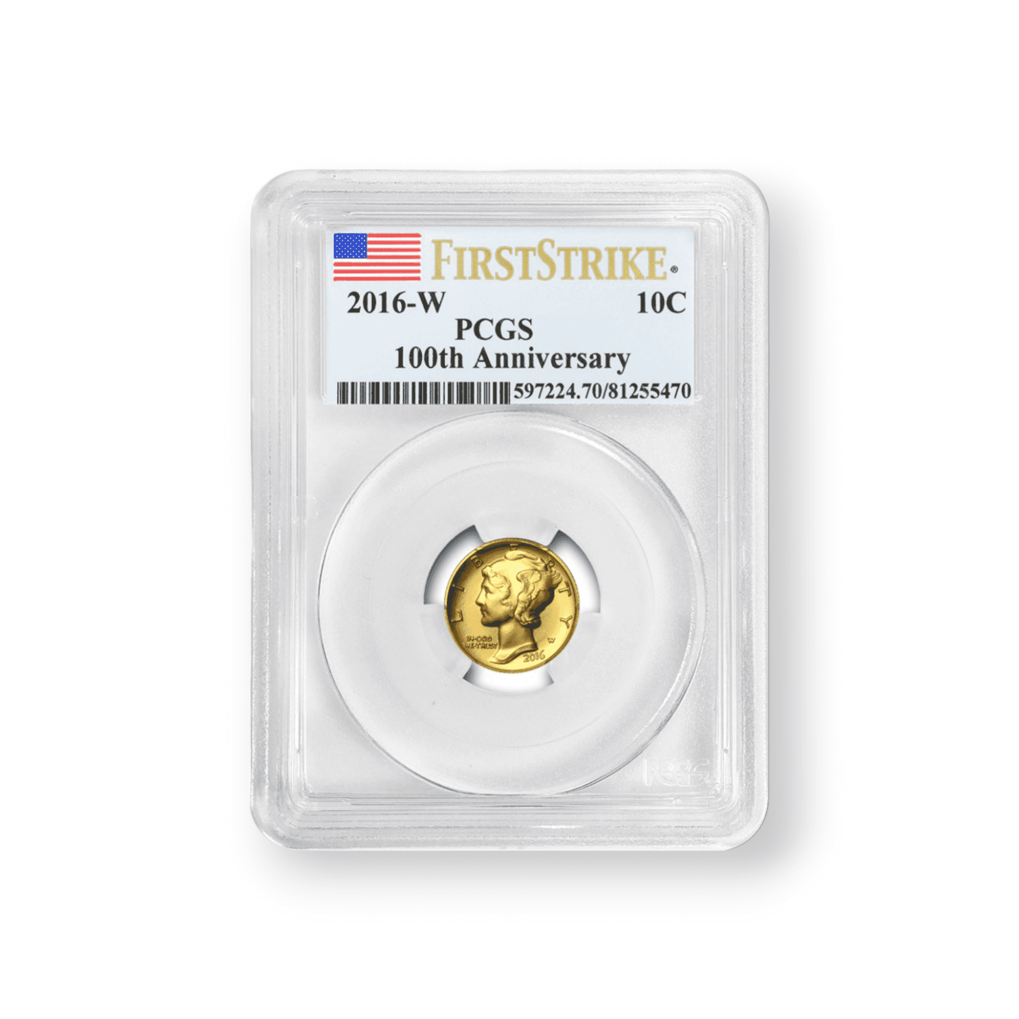 Image of 2016-W 1/10 oz Mercury Dime Centennial Gold Coin PCGS Certified