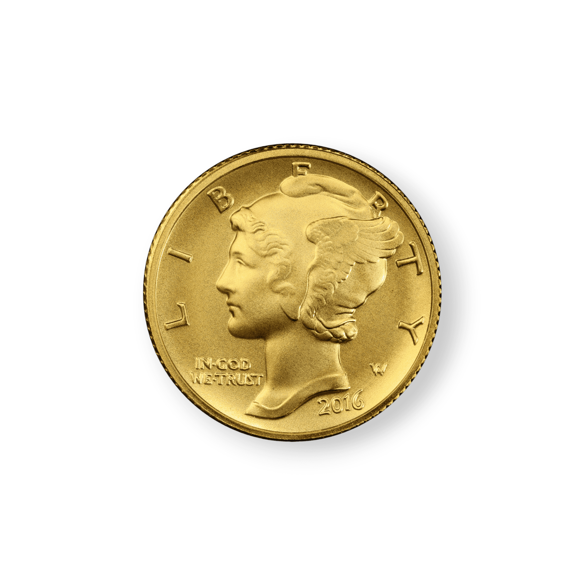 Image of 2016-W 1/10 oz Gold Mercury Dime Centennial Coin .9999 Fine (w/Box & COA)