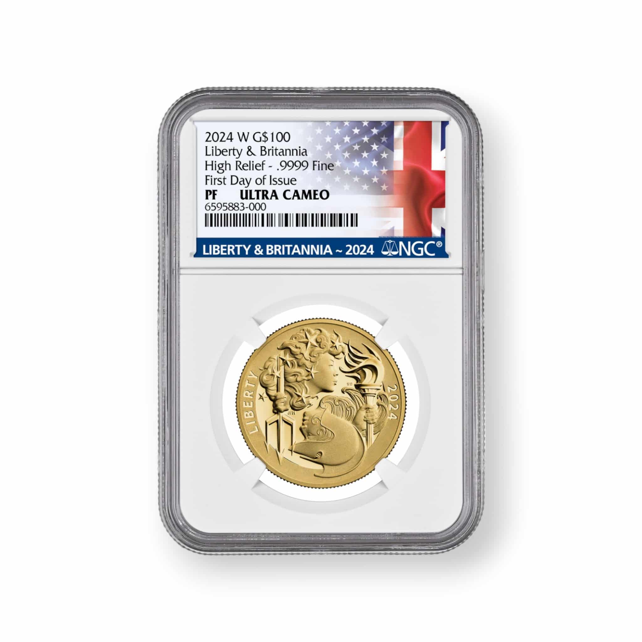 Image of 2024 Liberty & Britannia High Relief 1 oz Gold $100 Coin .9999 Fine NGC Certified (24YA)