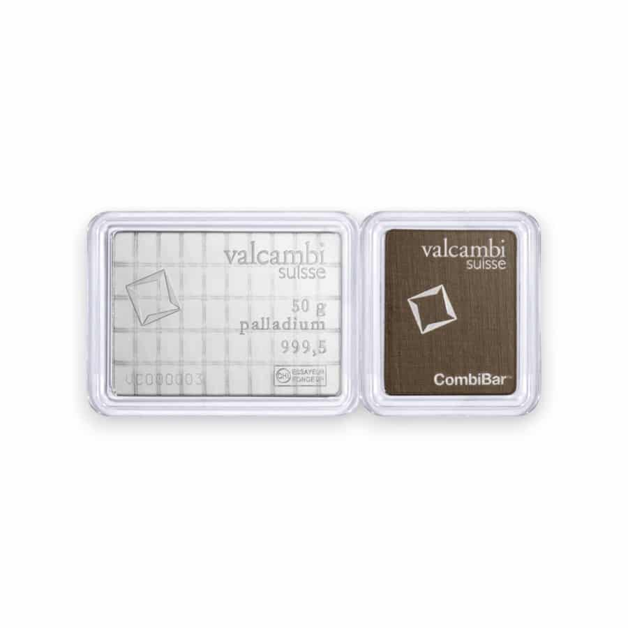 Image of 50 x 1 gram Palladium Valcambi CombiBar .9995 Fine Sealed in Carded Assay