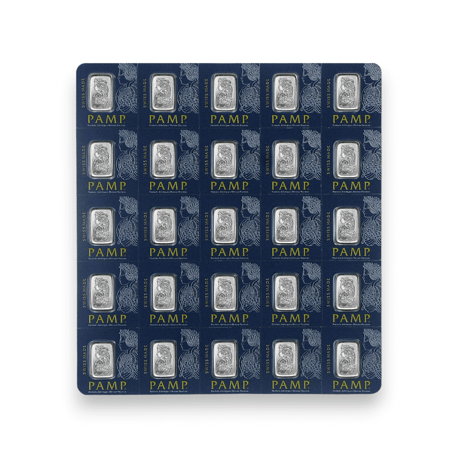 Image of PAMP Multigram Platinum 25 x 1g Bars Lady Fortuna Sealed in Assay