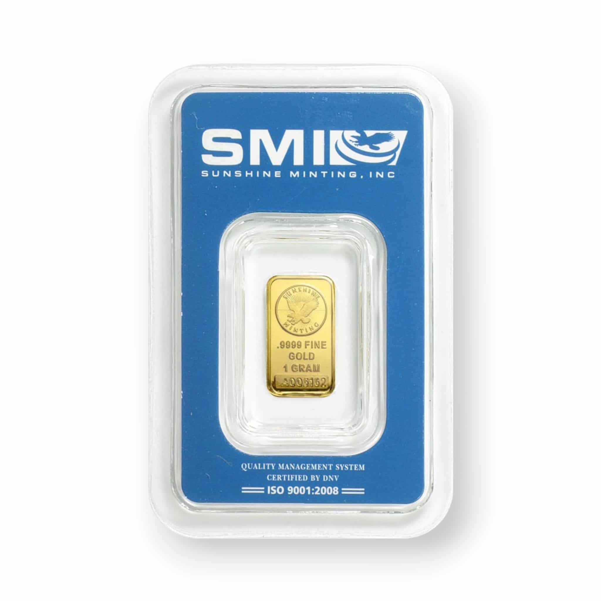 Image of 1 Gram Gold Bar Sunshine Mint TEP Assay Card .9999 Fine