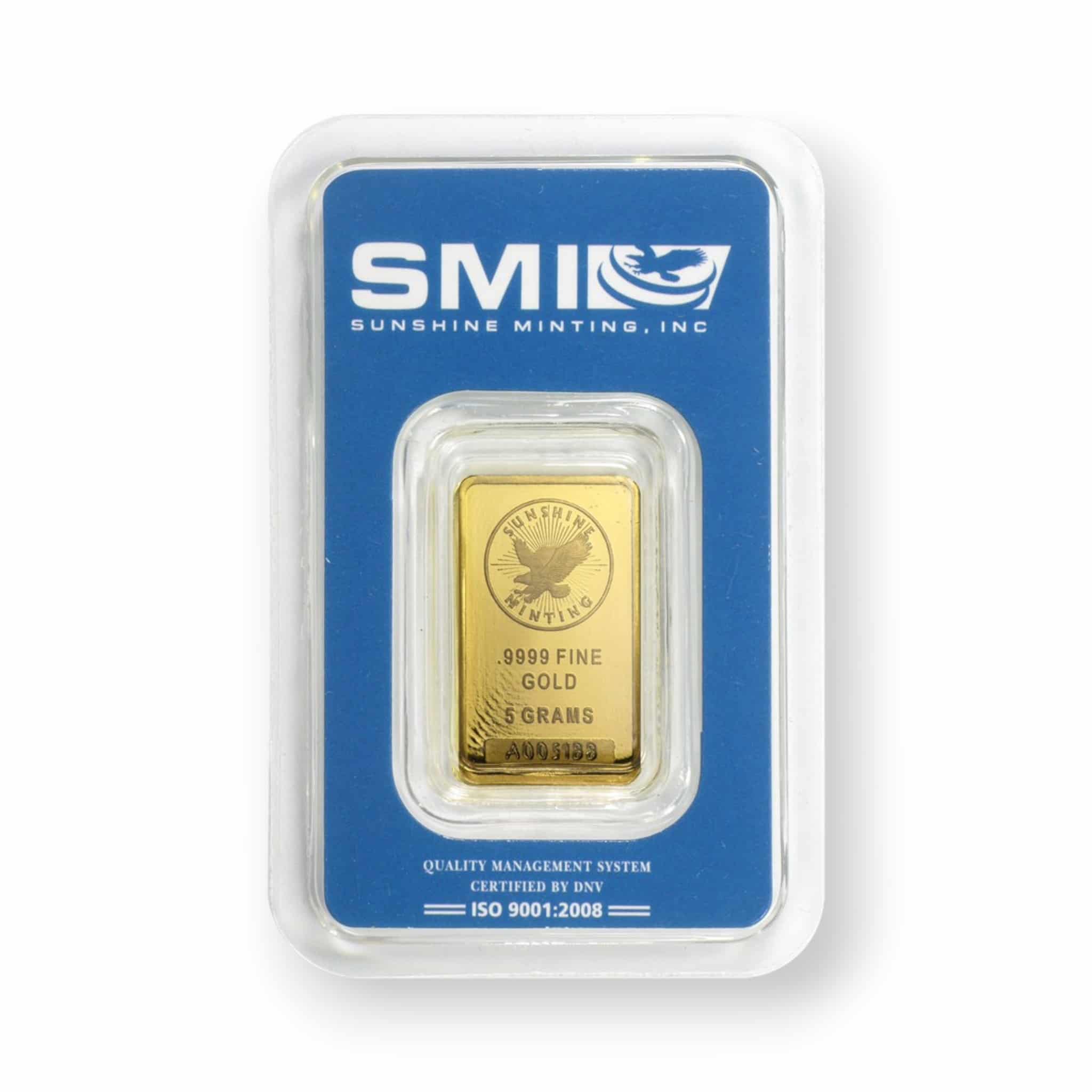 Image of 5 Gram Gold Bar Sunshine Mint TEP Assay Card .9999 Fine