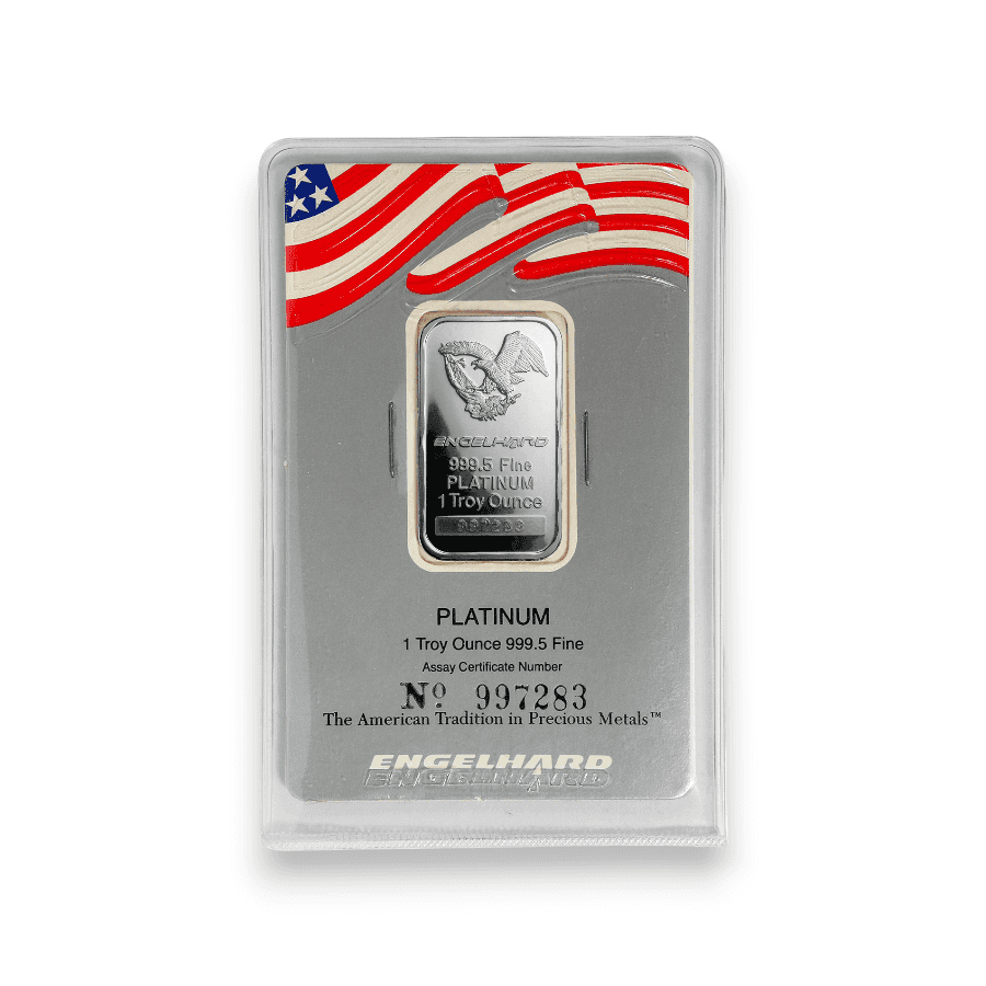 Image of 1 oz Platinum Engelhard Bar USA Eagle Design 99.95 Fine Sealed in Assay Card
