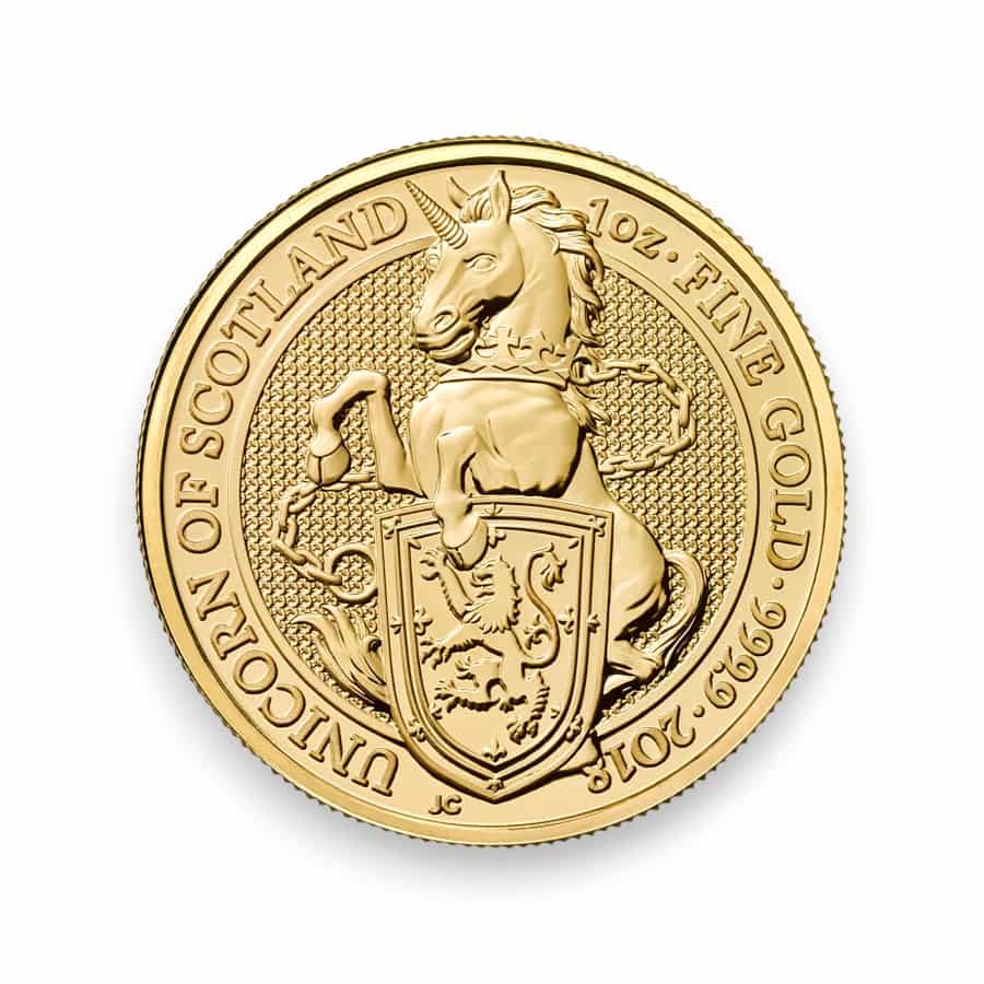 Image of 2018 1 oz Gold Great Britain Queen's Beast Unicorn .9999 Fine £100 Coin