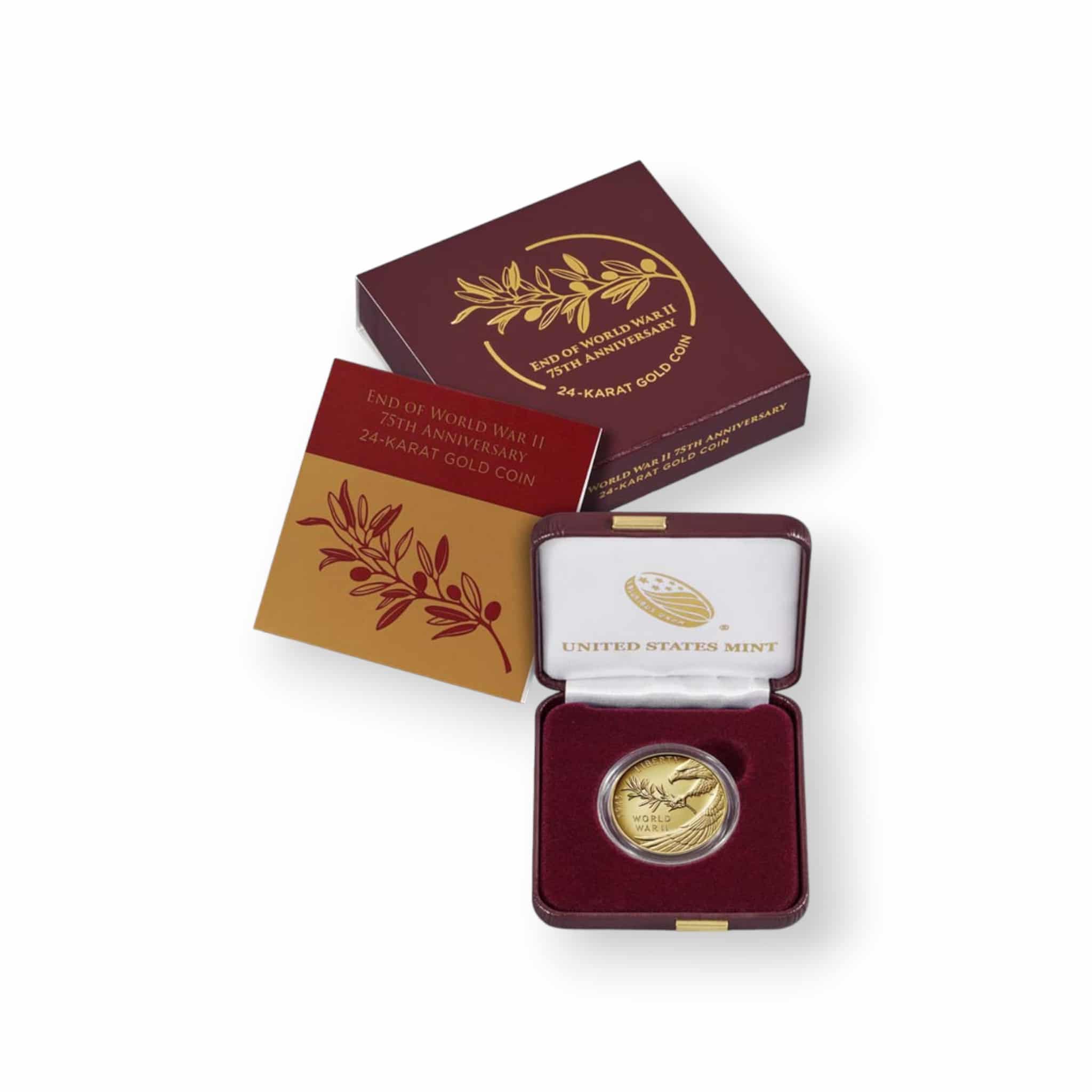 Image of 2020-W World War II Gold 75th Anniversary 24K .9999 Fine $25 Coin (w/Box & COA) 20XG