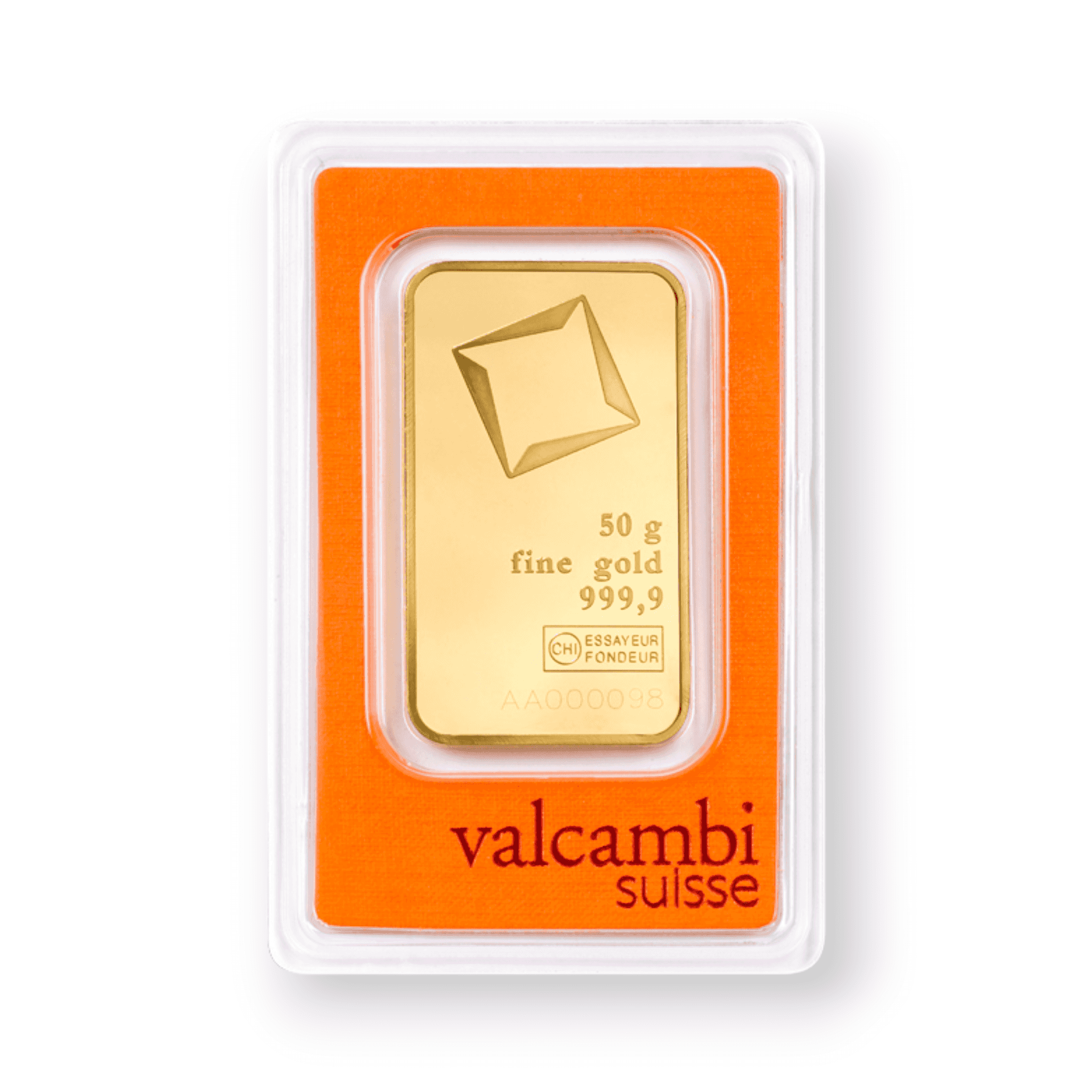 Image of 50 gram Valcambi Gold Bar .9999 Fine Sealed with Assay