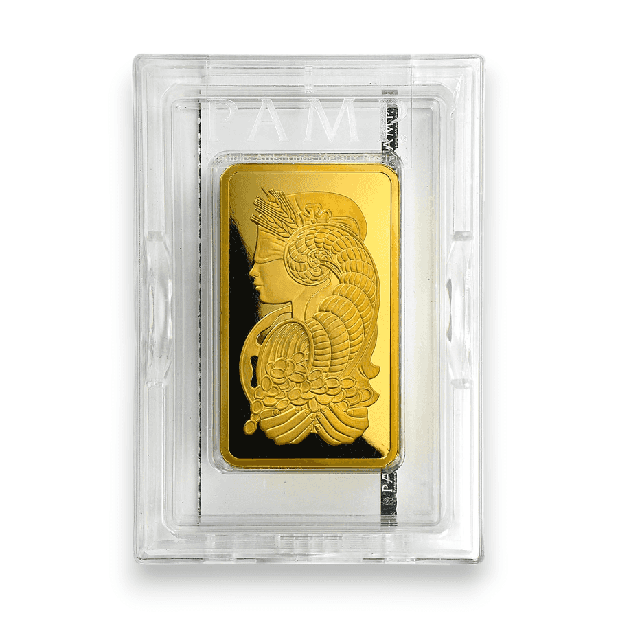 Image of 10 oz Gold Pamp Lady Fortuna Veriscan Bar .9999 Fine Sealed with Plastic Assay Card