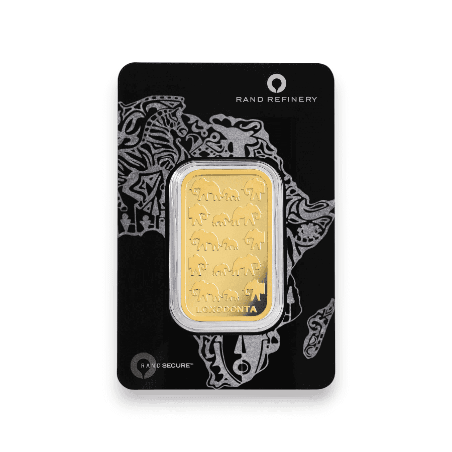 Image of 1 oz Rand Refinery Loxodonta Gold Bar .9999 Fine Sealed in Assay Card
