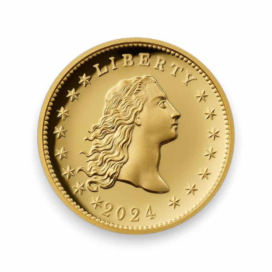 Image of (2024) 230th Anniversary Flowing Hair High Relief Gold Coin (24YG)