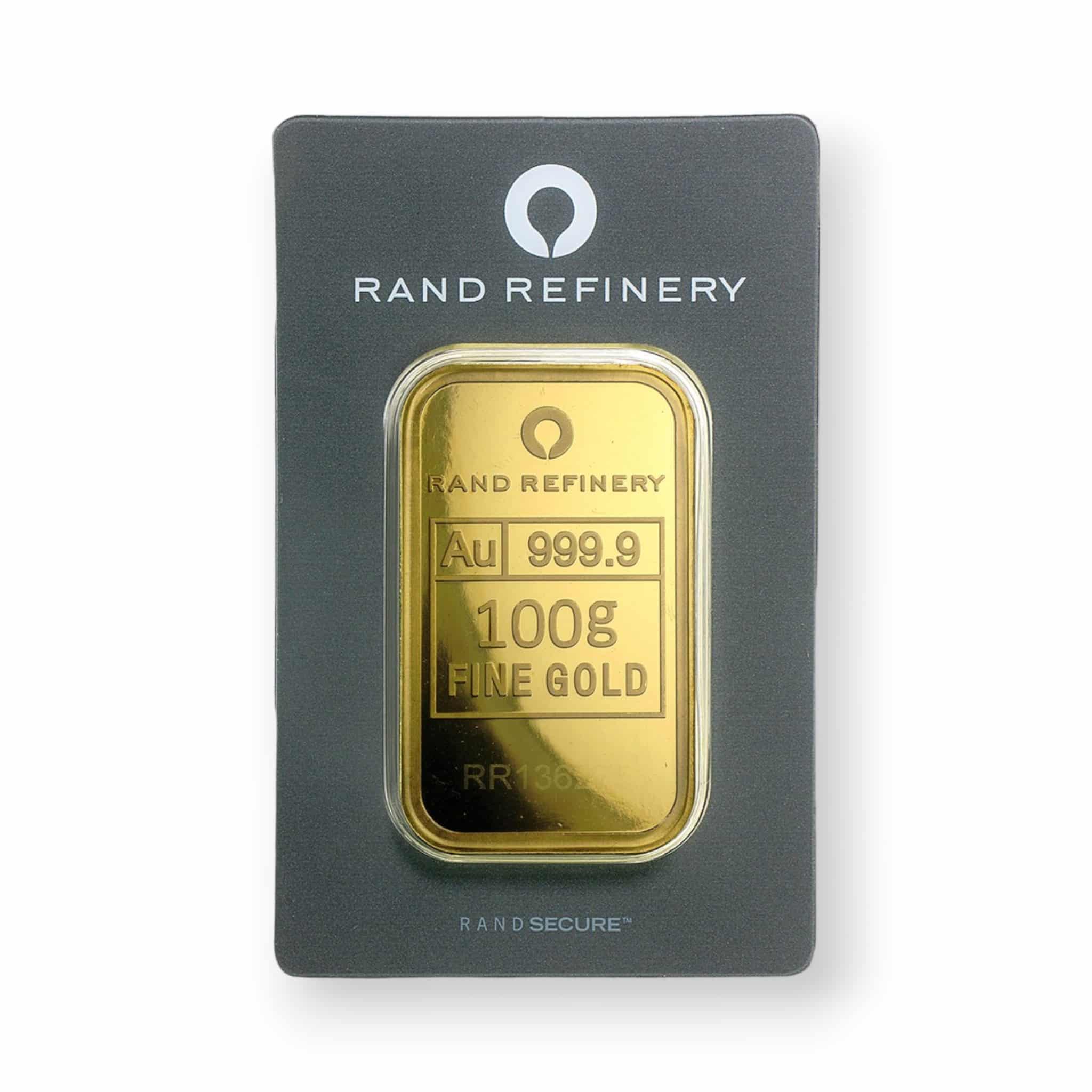 Image of 100 Gram Rand Refinery Gold Bar .9999 Fine Sealed with Carded Assay
