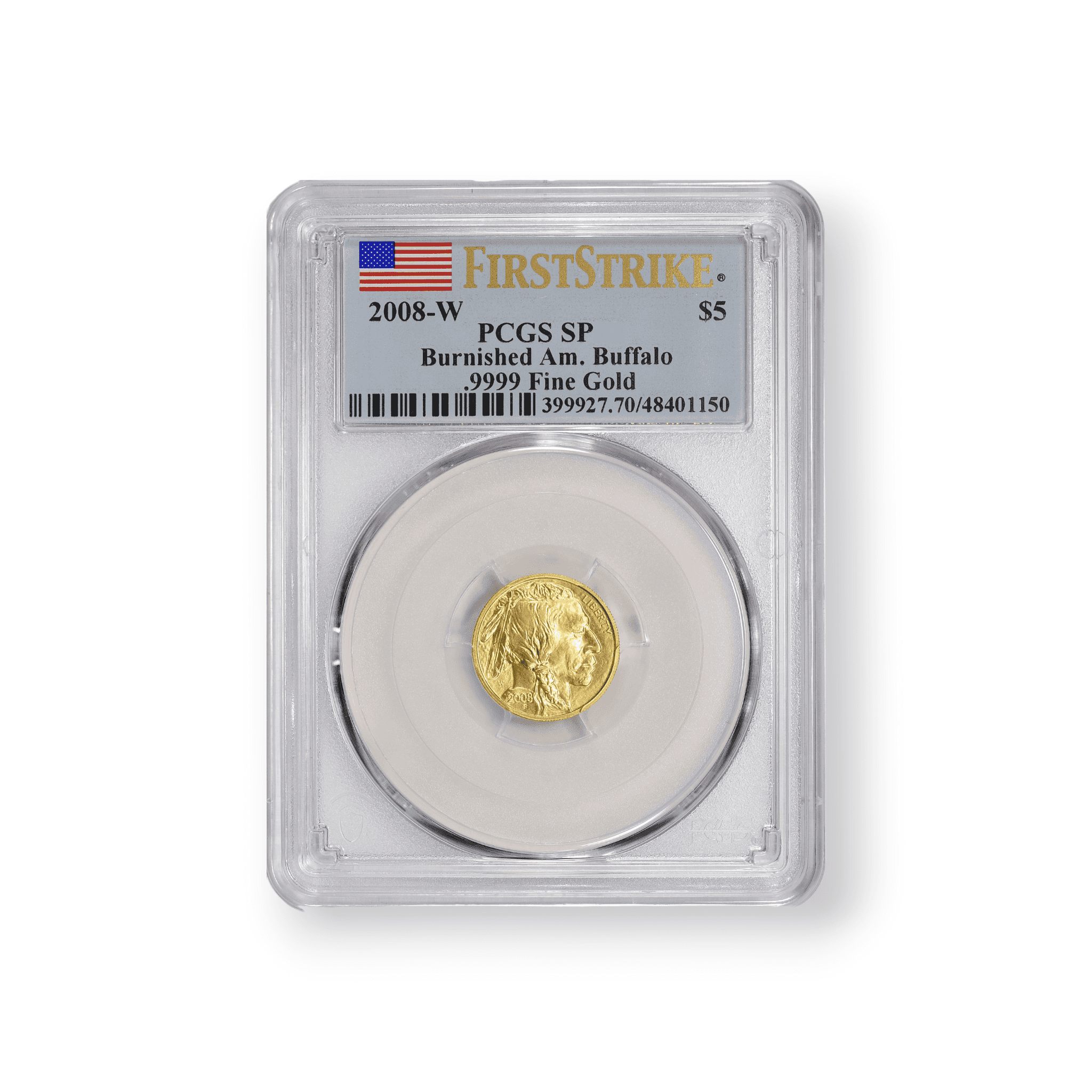 Image of 2008-W Burnished 1/10 oz $5 American Gold Buffalo SP PCGS Certified .9999 Fine