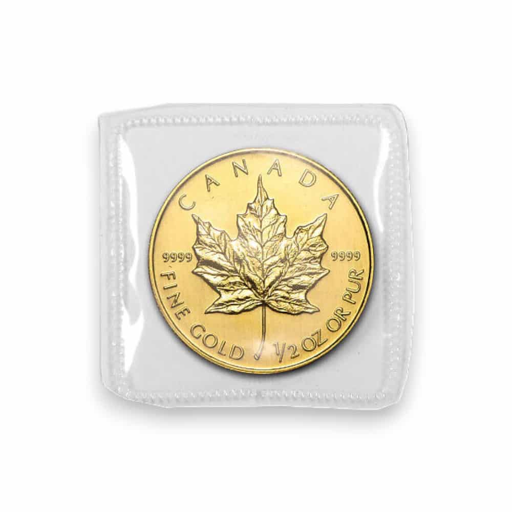 Image of 1/2 oz Canadian Gold Maple Leaf .9999 Fine $25 Coin Plastic Sealed (Random Date)