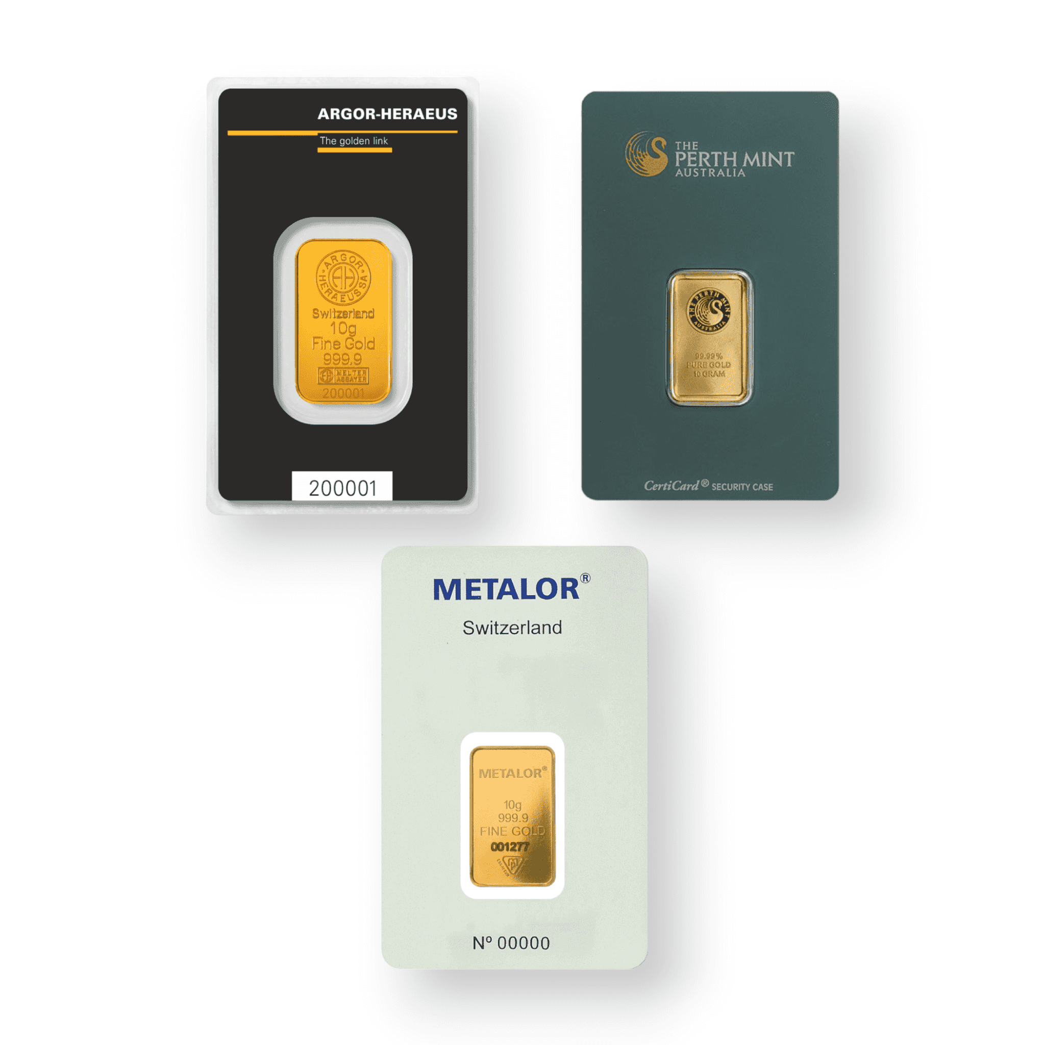 Image of 10 Gram Gold Bar .9999 Fine Accredited Brands In Carded Assay