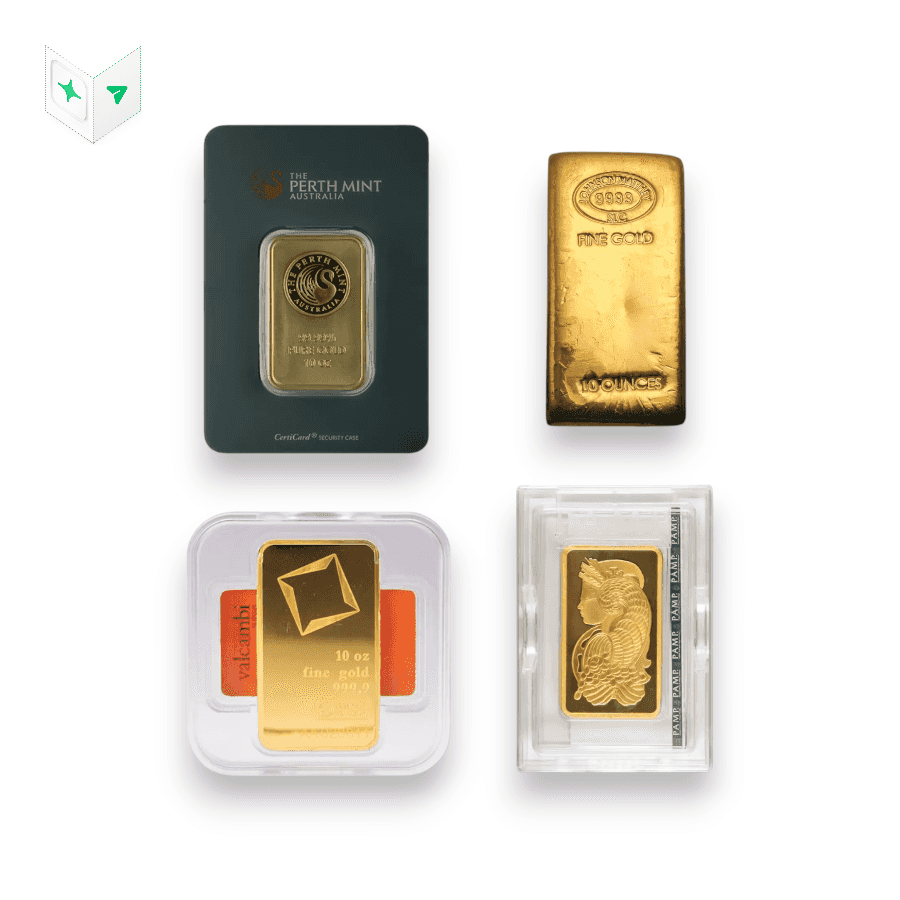 Image of 10 oz Gold Bar .9999 Fine Sealed in Carded Assay Accredited Brands (Pure Priority)