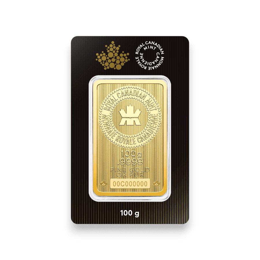 Image of 100 Gram Royal Canadian Mint Gold Bar (New in Assay)