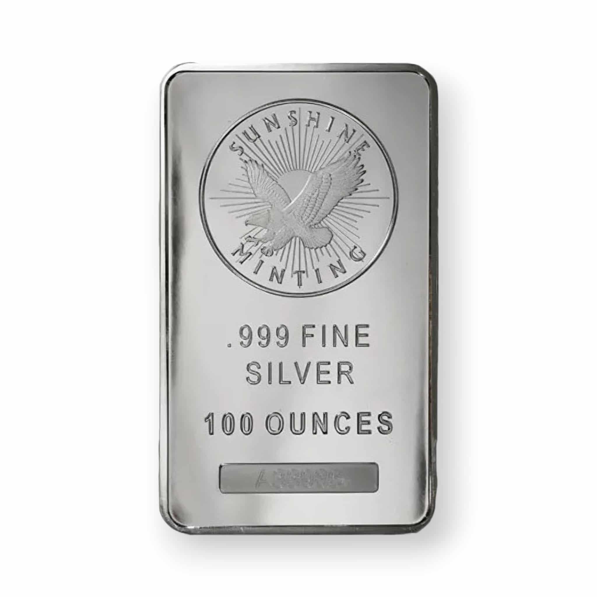 Image of 100 oz Sunshine Mint (SMI) Pressed Silver Bar .999 Fine