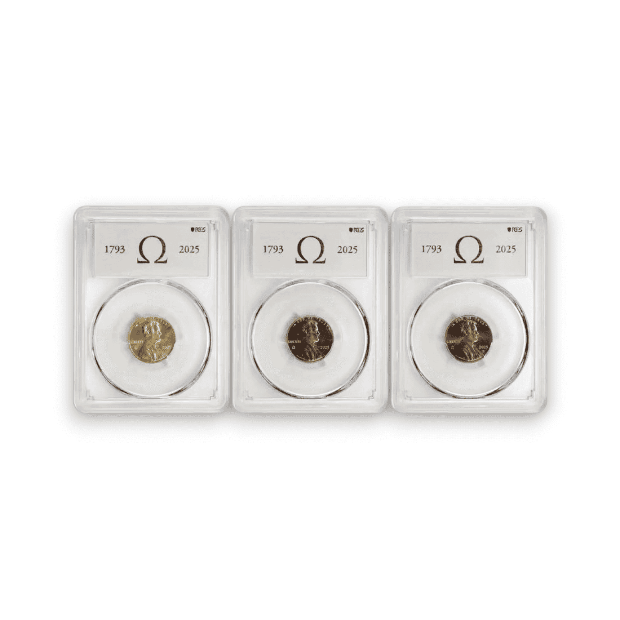 Image of 2025 Omega Lincoln Cent 3 Coin Set PCGS Certified (Random Number, Random Grades)