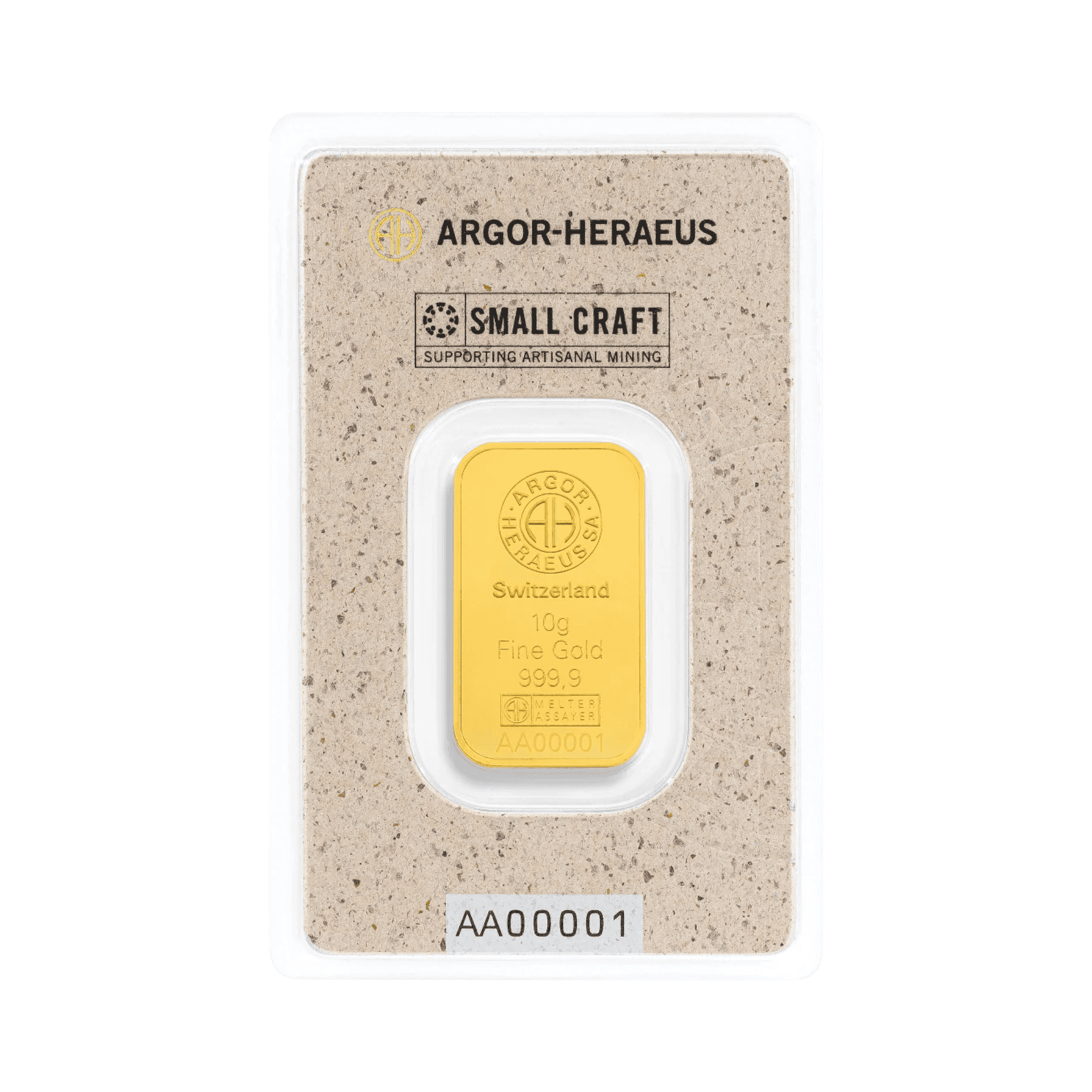 Image of 10 Gram Argor Heraeus Small Craft Gold Bar .9999 Fine Sealed with Carded Assay