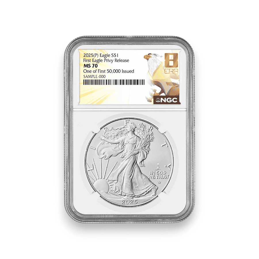 Image of 2025 (P) Eagle Privy American Silver Eagle 1 of First 50,000 Nice Gang Label NGC Certified