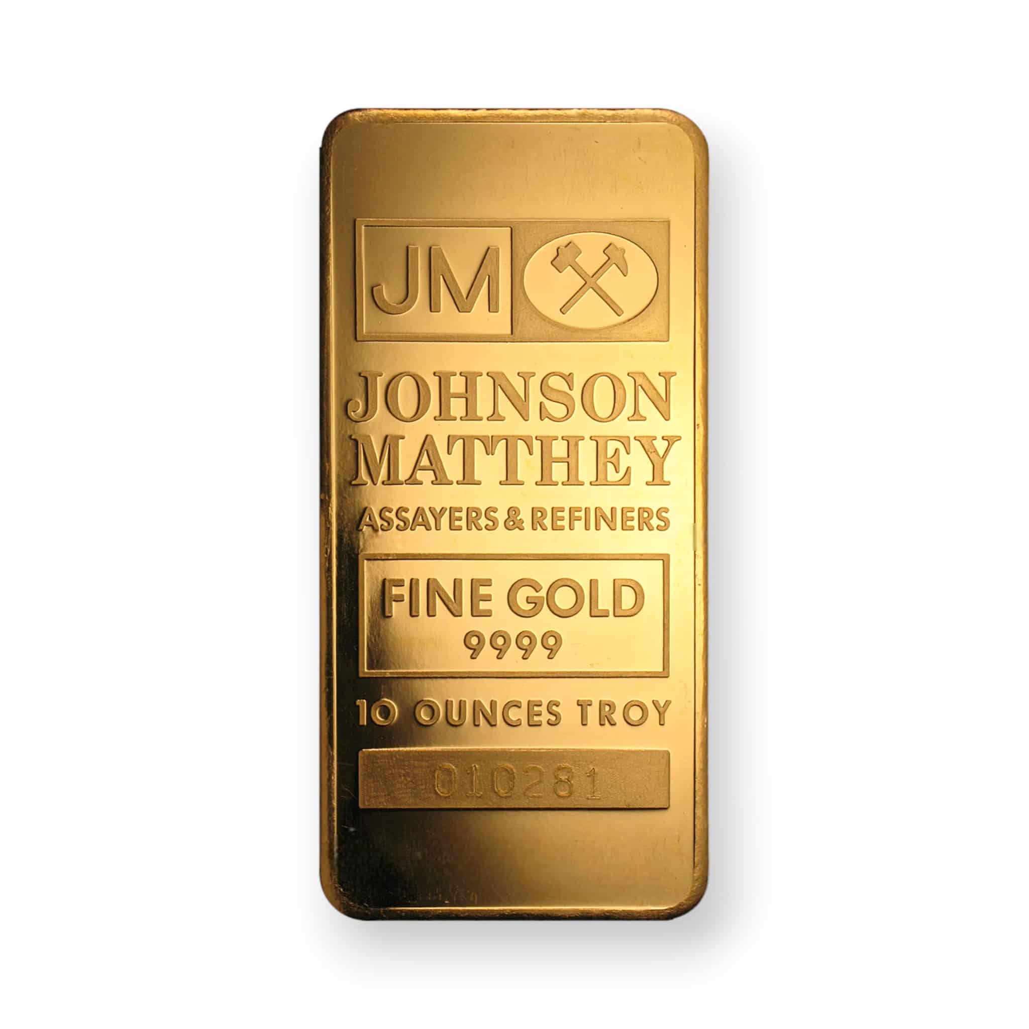 Image of 10 oz Johnson Matthey Gold Bar .9999 Fine (Poured/Struck)