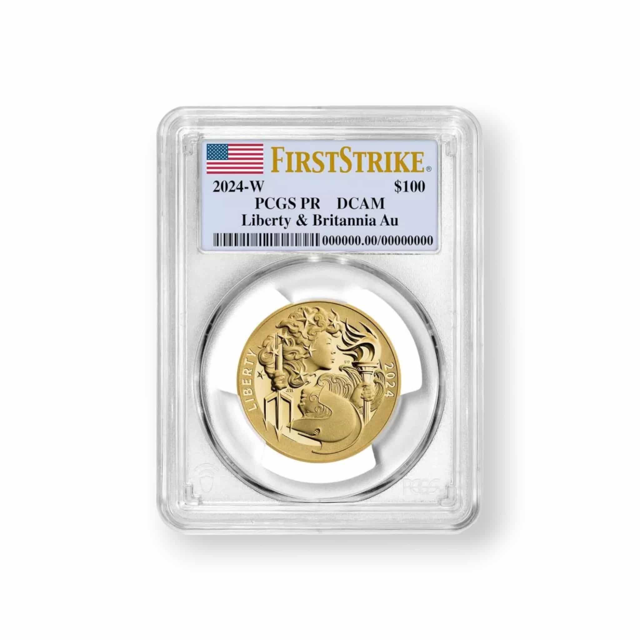 Image of 2024 Liberty & Britannia High Relief 1 oz Gold $100 Coin .9999 Fine PCGS Certified (24YA)