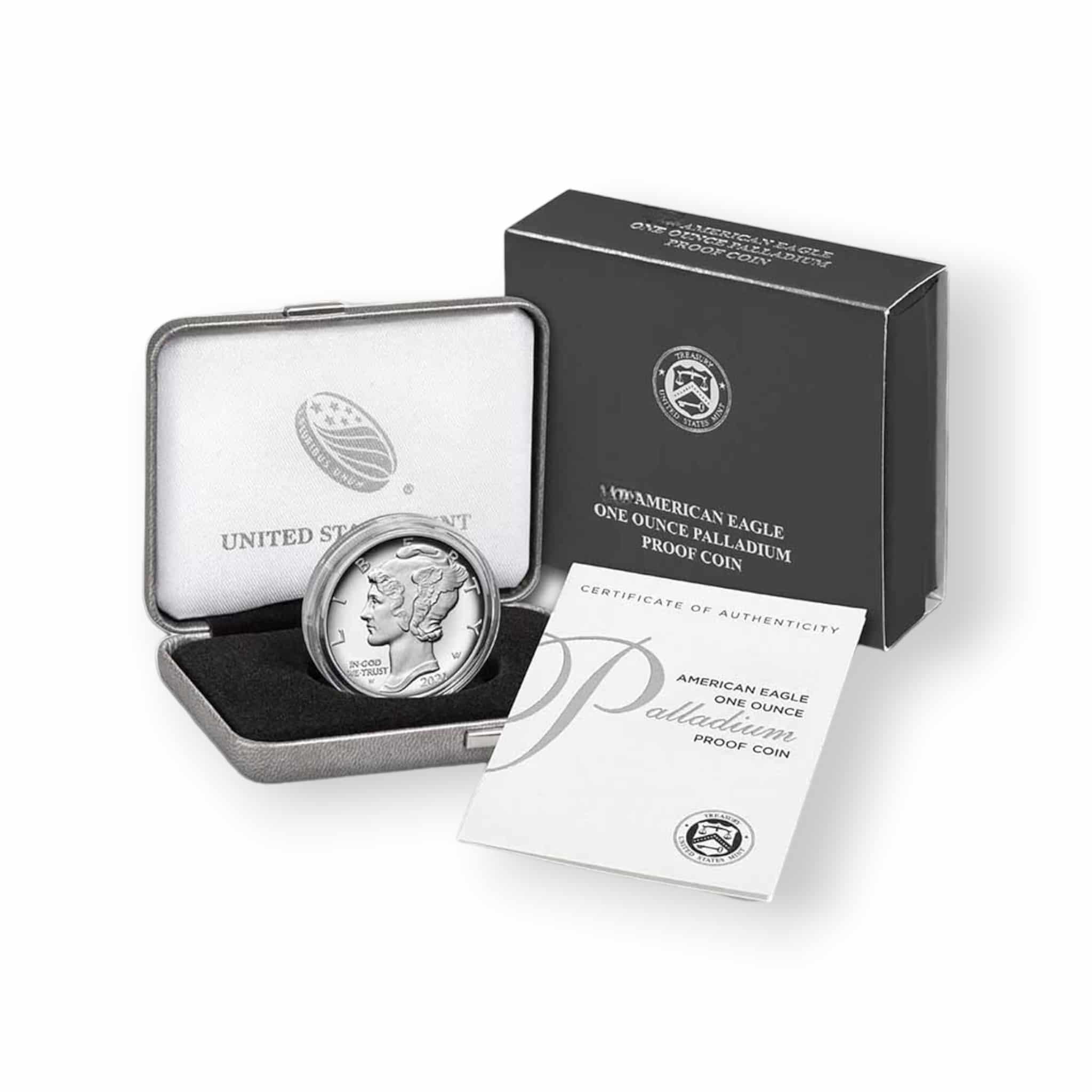 Image of 1 oz Proof/Reverse Proof American Palladium Eagle .9995 Fine $25 Coin with Box & COA (Random Year)
