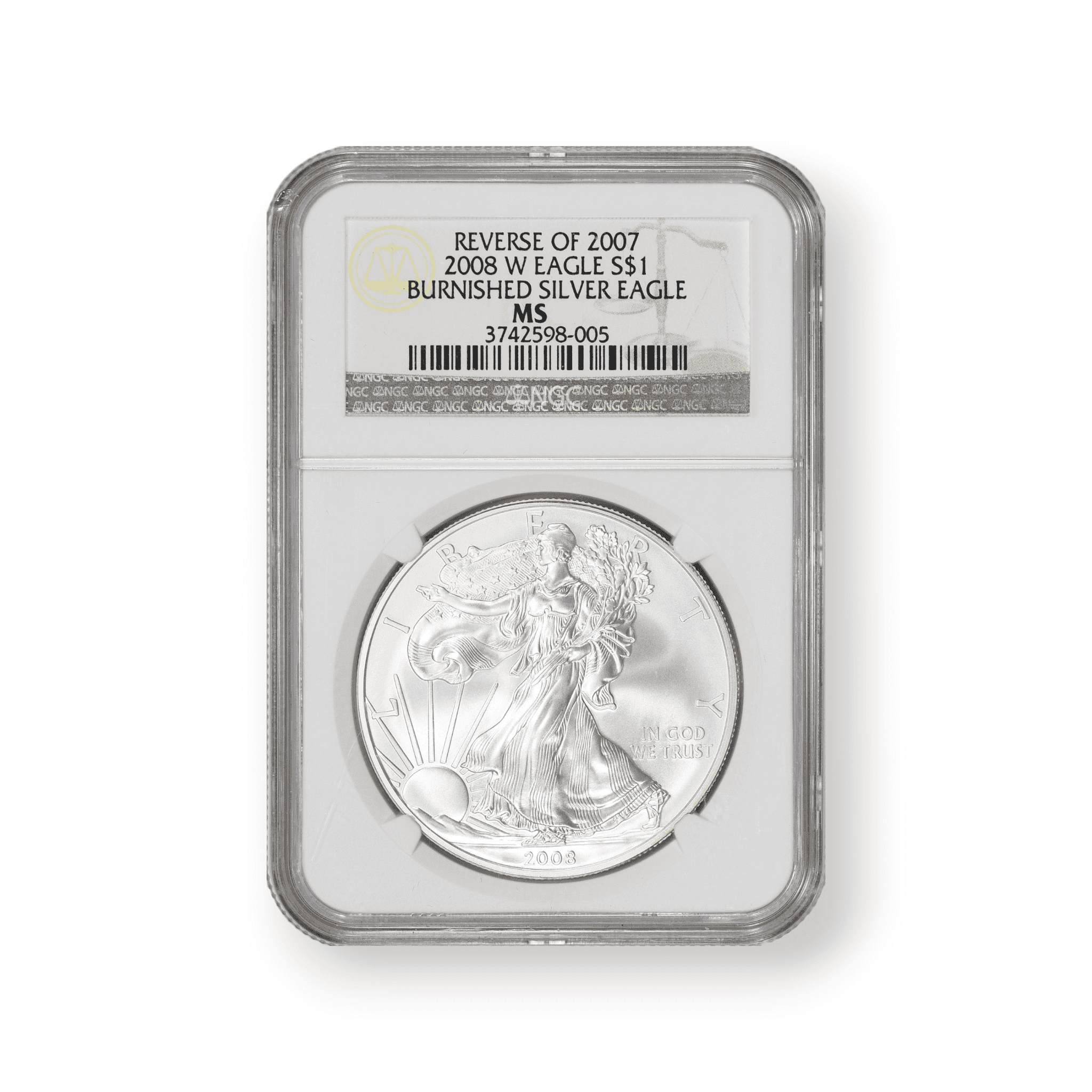 Image of 2008-W Reverse of 2007 Burnished American Silver Eagle NGC Certified $1 Coin