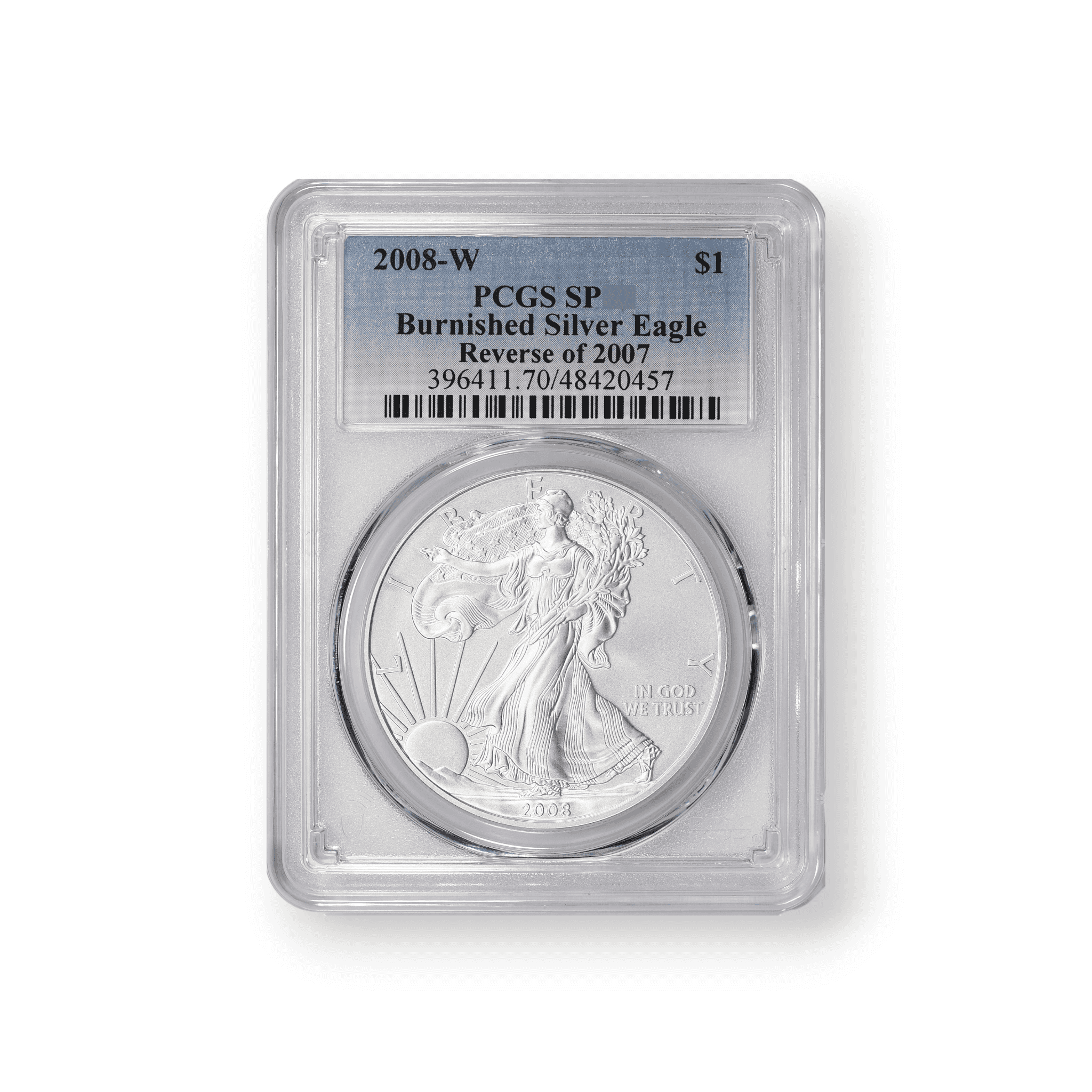 Image of 2008-W Reverse of 2007 Burnished American Silver Eagle PCGS Certified $1 Coin