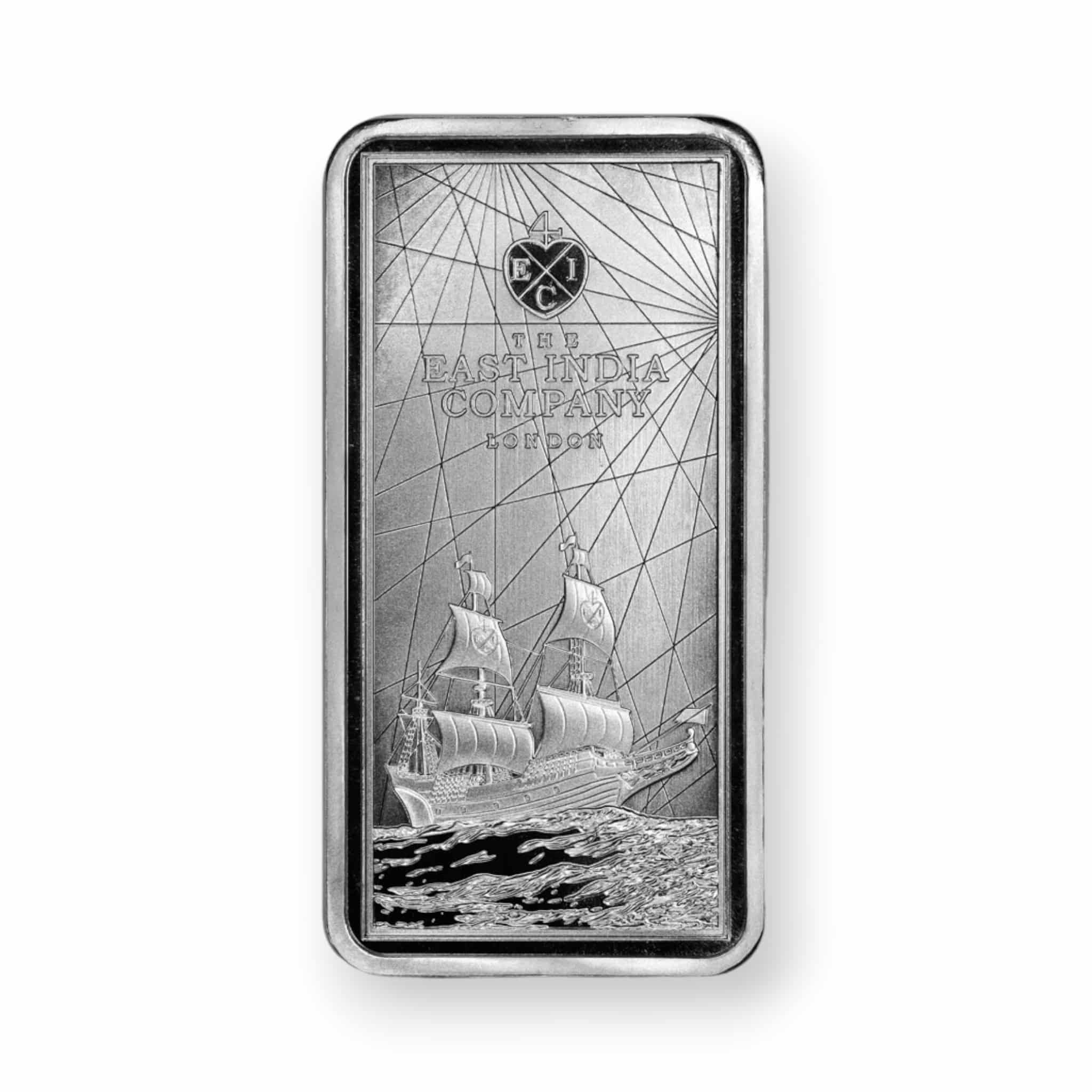 Image of St. Helena 250 Gram Silver Bar £10 Coin East India Co Ship .999 Fine (Random Date)
