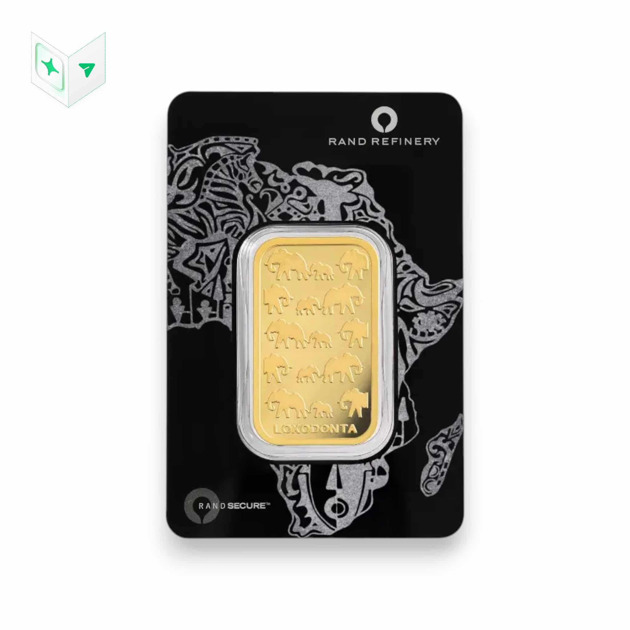 Image of 1 oz Rand Refinery Loxodonta Gold Bar .9999 Fine Sealed in Assay Card (Pure Priority)