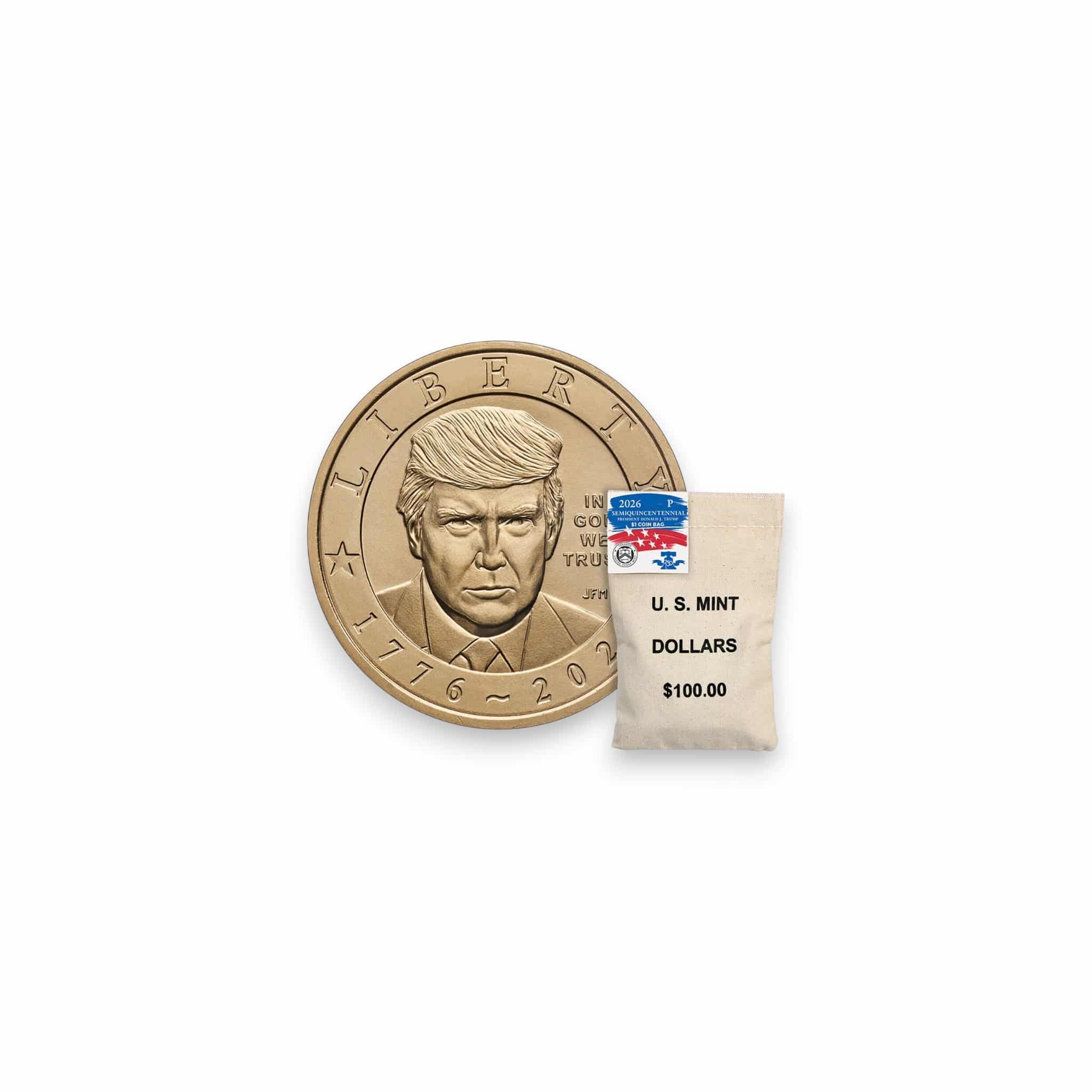 Image of Semiquincentennial President Donald J. Trump 2026 $1 Coin Bags