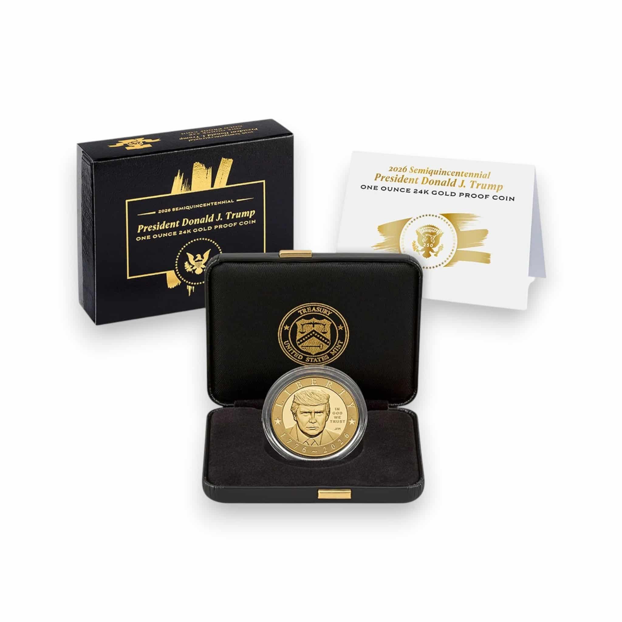 Image of 2026 Semiquincentennial President Donald J. Trump One Ounce 24K Gold Proof Coin (26SQG)