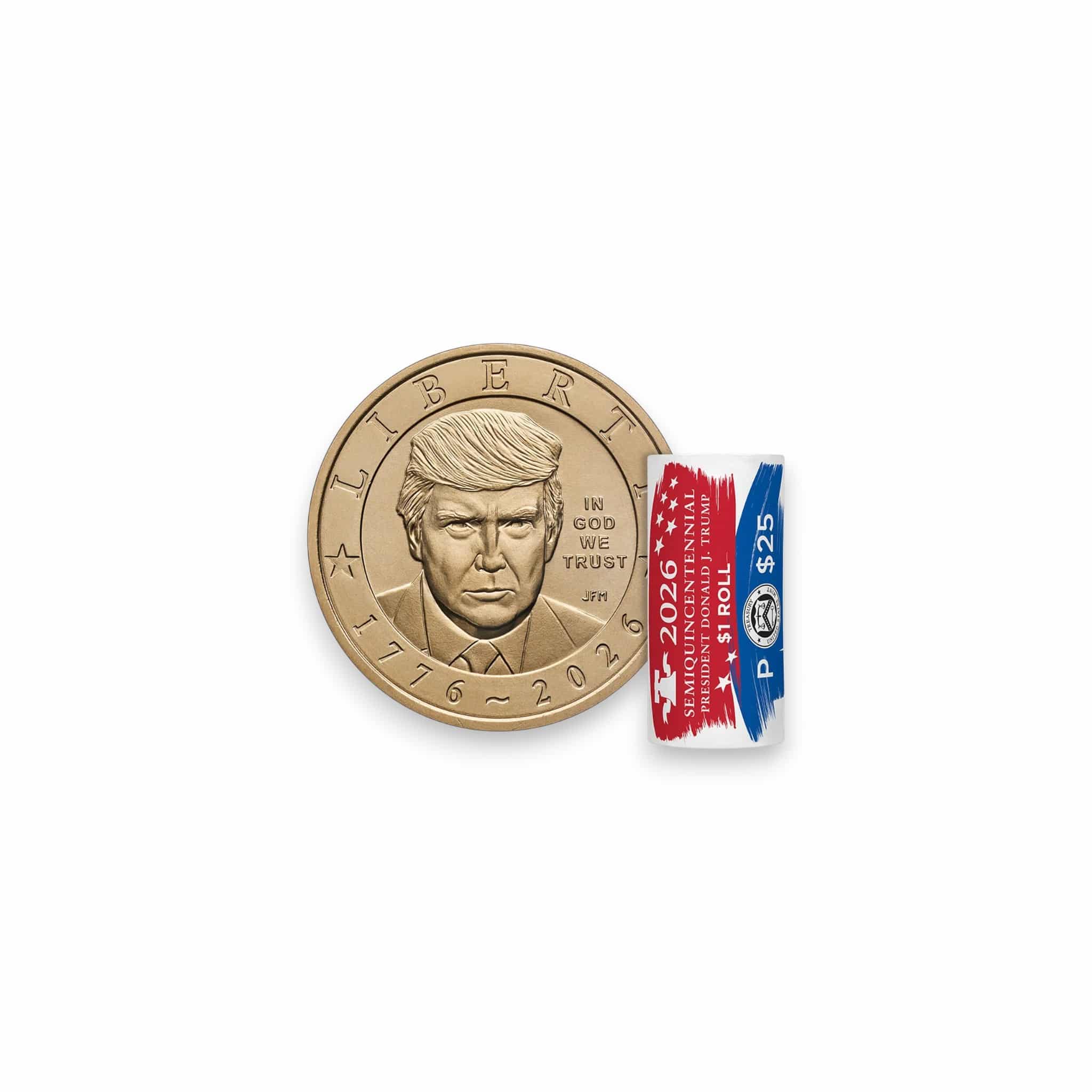 Image of Semiquincentennial President Donald J. Trump 2026 $1 Coin Rolls